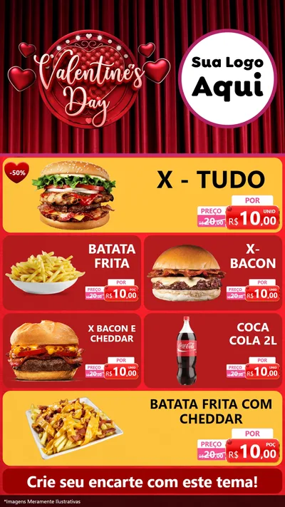 Modelo de TV para TV Vertical com o tema Valentine's Day para Hamburgueria