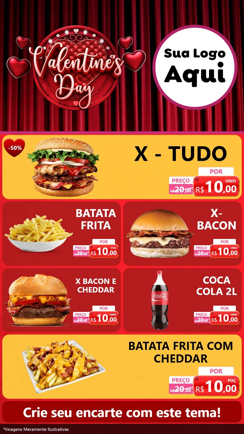 Modelo de TV para TV Vertical com o tema Valentine's Day para Hamburgueria