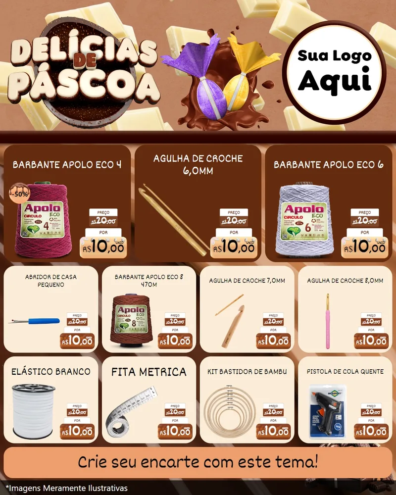 Modelo de Rede Social para Feed Instagram com o tema Delícias de Páscoa para Armarinho e Aviamentos