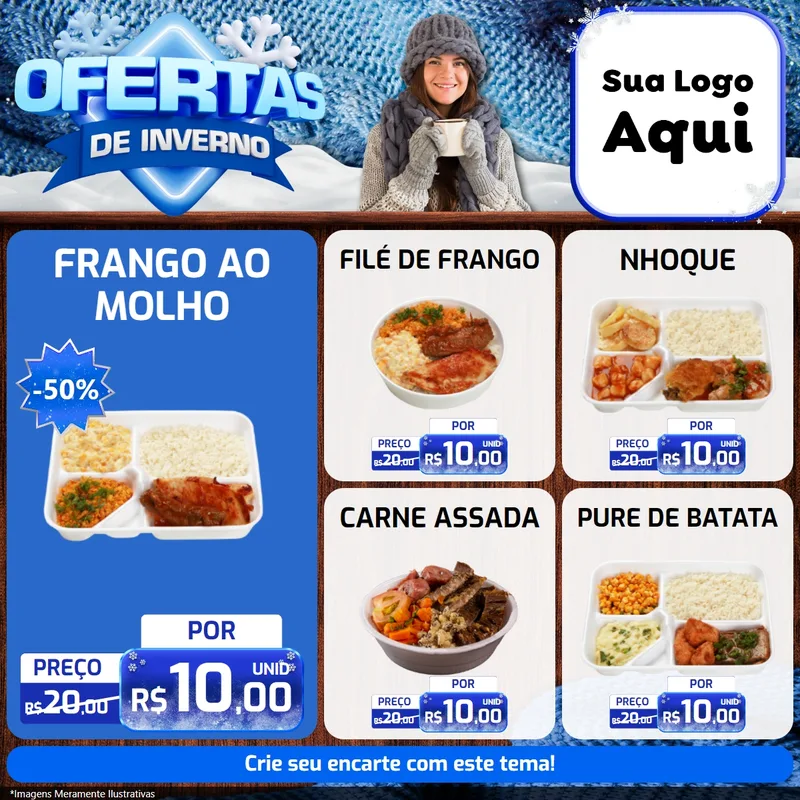 Modelo de Rede Social para Feed Facebook com o tema Ofertas de Inverno para Restaurante