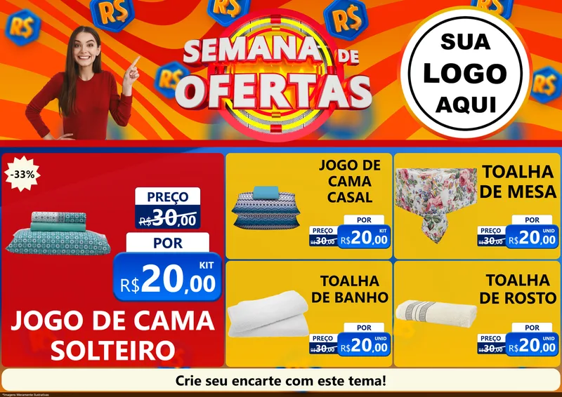 Modelo de Encarte para Encarte A4 Horizontal com o tema Semana de Ofertas para Cama, Mesa e Banho
