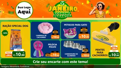 Modelo de TV para TV Horizontal com o tema Janeiro - Economia Garantida para Pet Shop