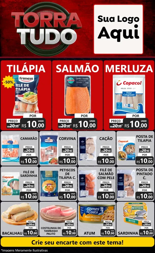 Modelo de Encarte para Encarte Grande com o tema Torra Tudo para Peixaria