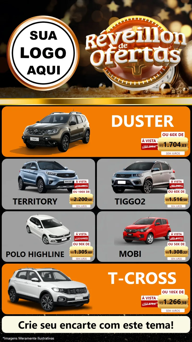 Modelo de TV para TV Vertical com o tema Réveillon de Ofertas para Concessionaria de Carros