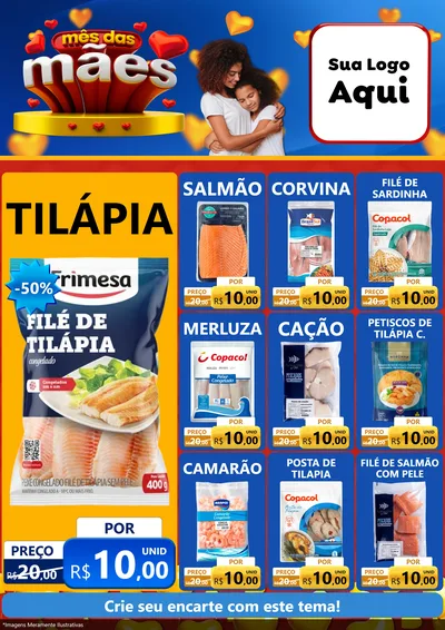 Modelo de Encarte para Encarte A4 Vertical com o tema Mês das Mães para Peixaria