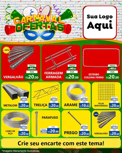 Modelo de Rede Social para Feed Instagram com o tema Carnaval de Ofertas para Ferragens