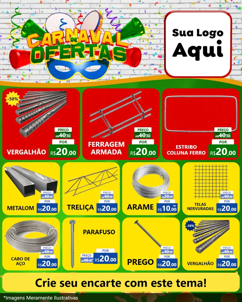 Modelo de Rede Social para Feed Instagram com o tema Carnaval de Ofertas para Ferragens