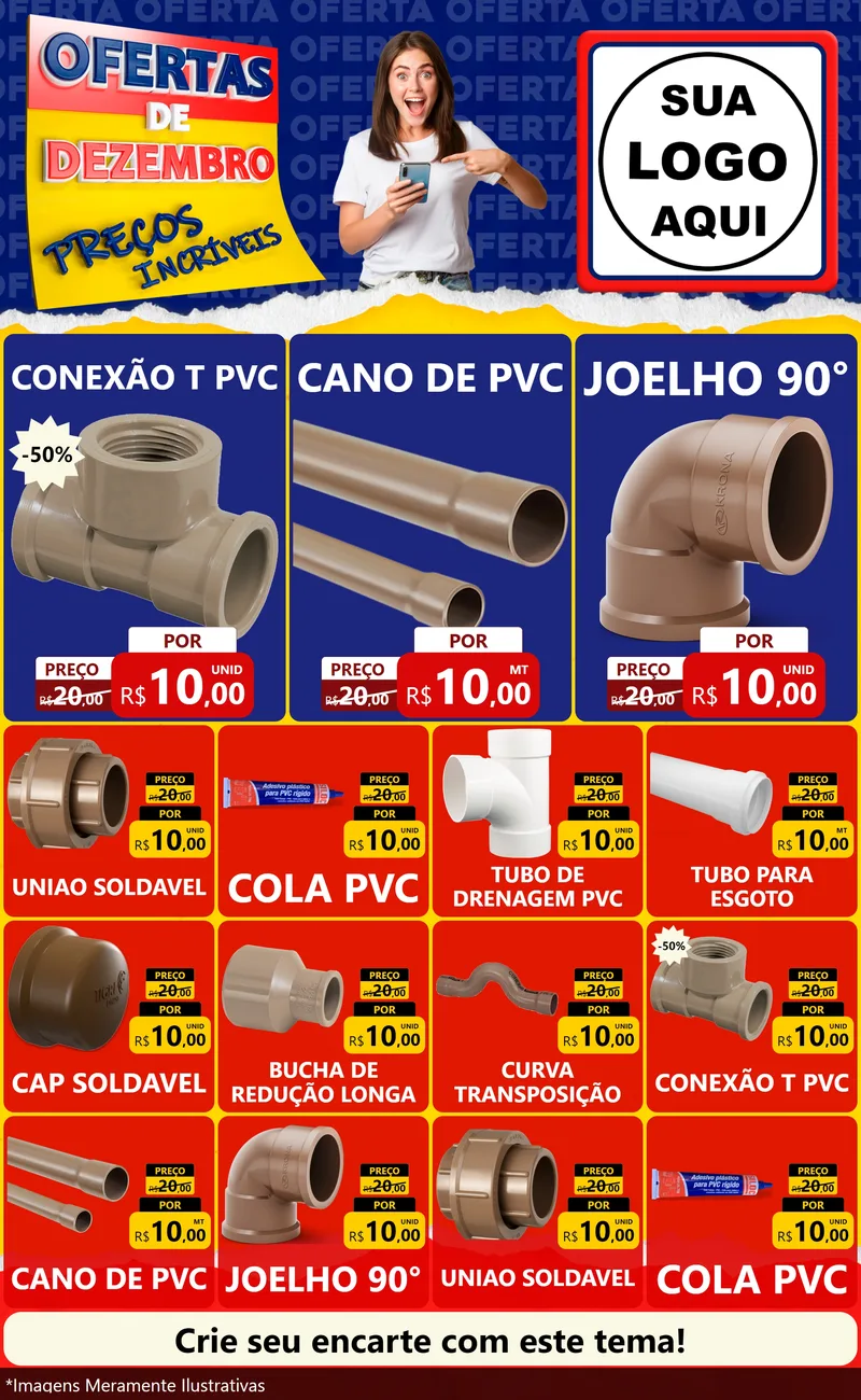 Modelo de Encarte para Encarte Grande com o tema Ofertas de Dezembro - Preços Incríveis para Tubos e conexões
