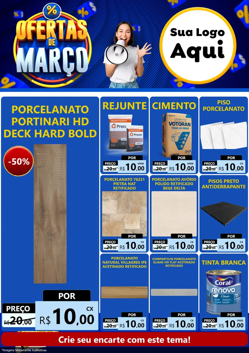 Modelo de Encarte para Encarte A4 Vertical com o tema Ofertas de Março para Pisos e revestimentos