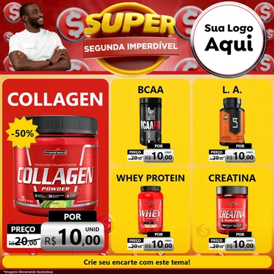 Modelo de Rede Social para Feed Facebook com o tema Super Segunda Imperdível para Suplementos alimentares