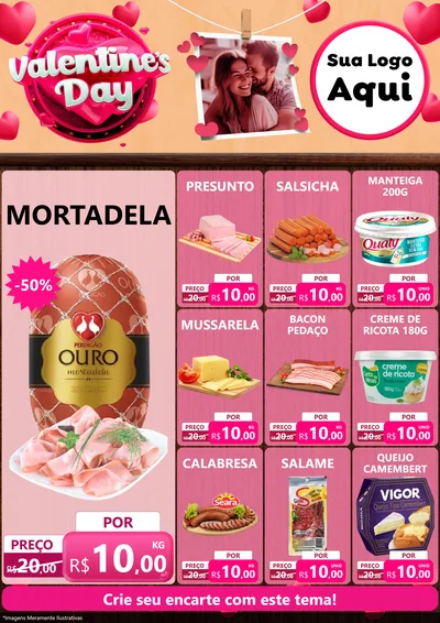 Modelo de Encarte para Encarte A4 Vertical com o tema Valentine's Day para Frios e Laticínios