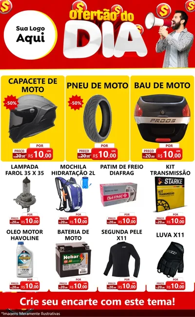 Modelo de Encarte para Encarte Grande com o tema Ofertão do dia para Moto peças