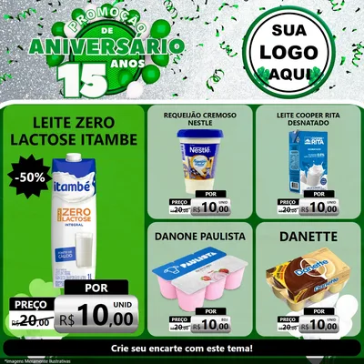 Modelo de Rede Social para Feed Facebook com o tema Promoção de Aniversário - 15 Anos para Frios e Laticínios