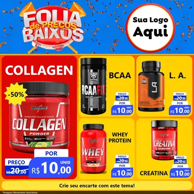 Modelo de Rede Social para Feed Facebook com o tema Folia de Preços Baixos para Suplementos alimentares