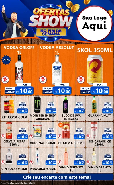 Modelo de Encarte para Encarte Grande com o tema Ofertas Show No Fim De Semana para Distribuidora de bebidas