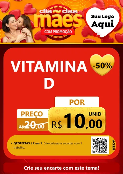 Modelo de Cartaz para Cartaz A4 Vertical com o tema Dia das Mães com Promoção para Farmácia