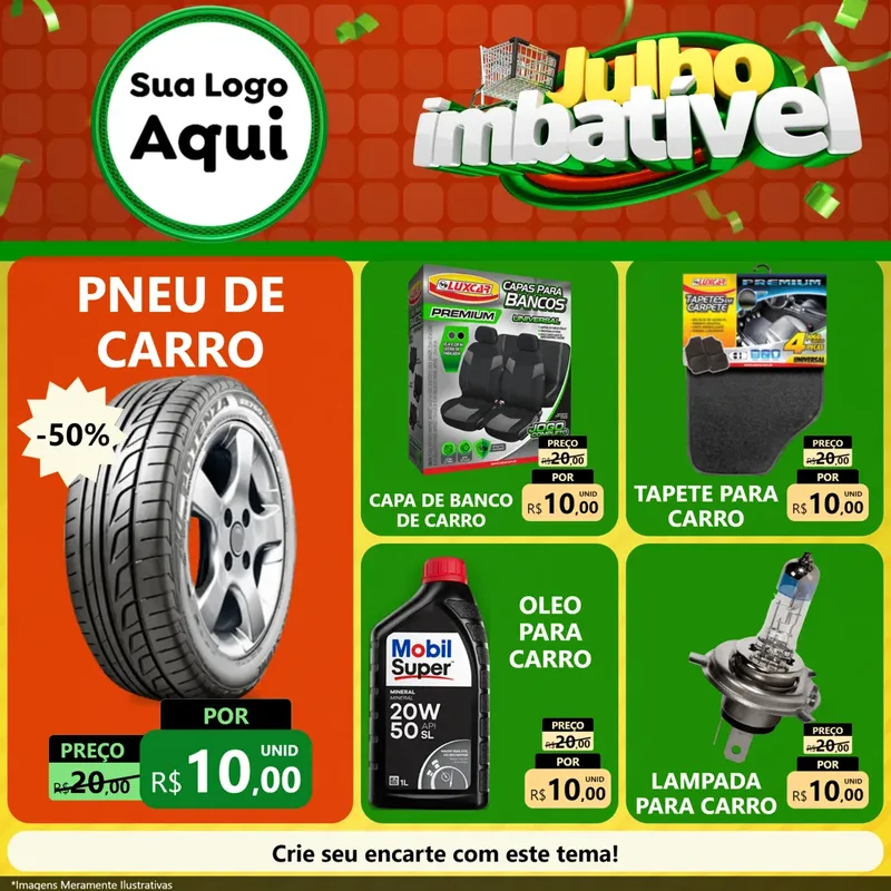 Modelo de Rede Social para Feed Facebook com o tema Julho Imbatível para Auto peças