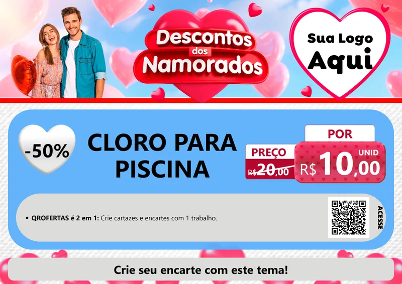 Modelo de Cartaz para Cartaz A4 Horizontal com o tema Descontos dos Namorados para Produtos para Piscina