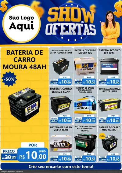 Modelo de Encarte para Encarte A4 Vertical com o tema Show de Ofertas para Baterias Elétricas