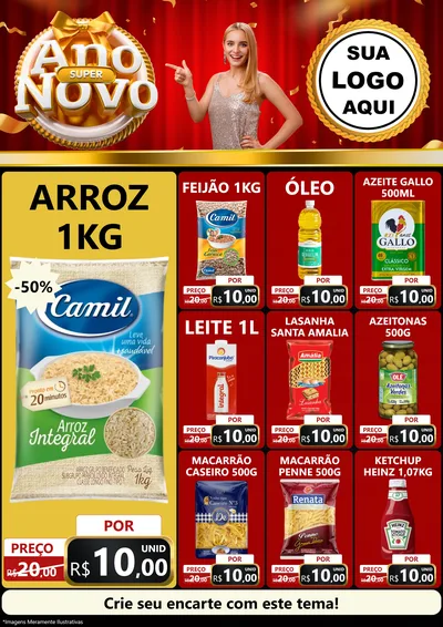 Modelo de Encarte para Encarte A4 Vertical com o tema Super Ano Novo para Supermercado