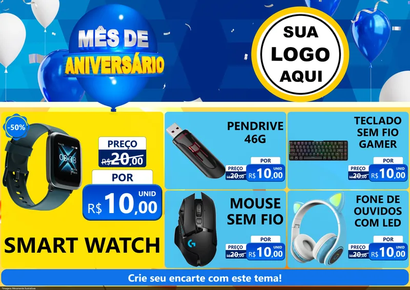 Modelo de Encarte para Encarte A4 Horizontal com o tema Mês de Aniversário para Informática