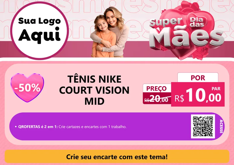 Modelo de Cartaz para Cartaz A4 Horizontal com o tema Super Dia Das Mães para Calçados