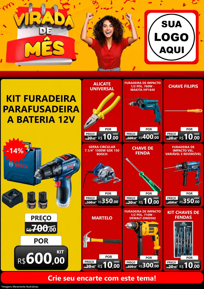 Modelo de Encarte para Encarte A4 Vertical com o tema Virada de Mês para Maquinas e Ferramentas