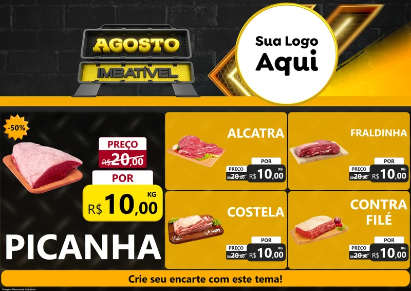 Modelo de Encarte para Encarte A4 Horizontal com o tema Agosto Imbatível para Açougue