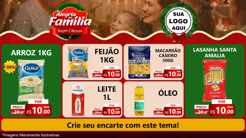 Modelo de TV para TV Horizontal com o tema Alegria Em Família - Super Ofertas para Supermercado