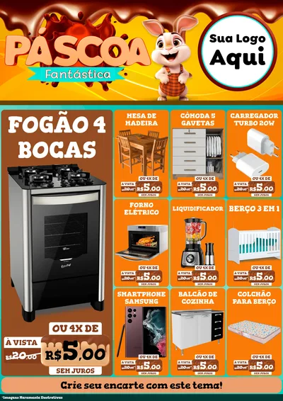 Modelo de Encarte para Encarte A4 Vertical com o tema Páscoa Fantástica para Móveis e Eletro