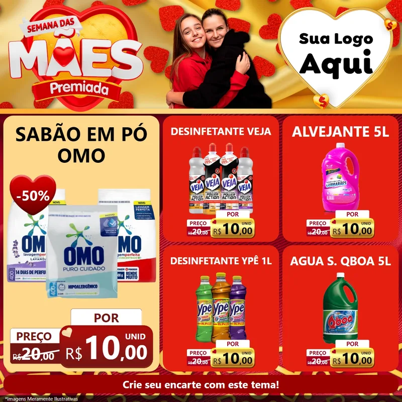 Modelo de Rede Social para Feed Facebook com o tema Semana das Mães Premiada para Produtos de Limpeza