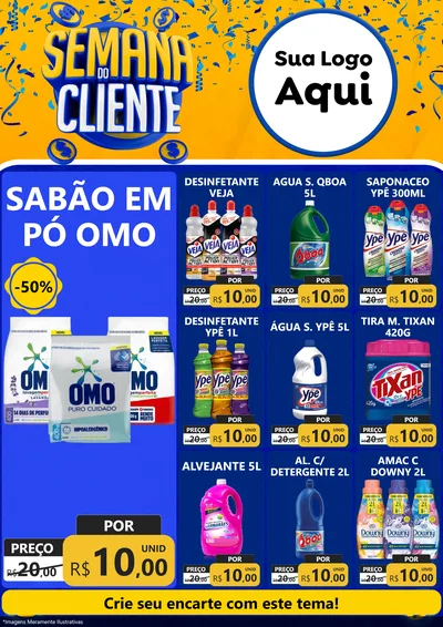 Modelo de Encarte para Encarte A4 Vertical com o tema Semana do Cliente para Produtos de Limpeza