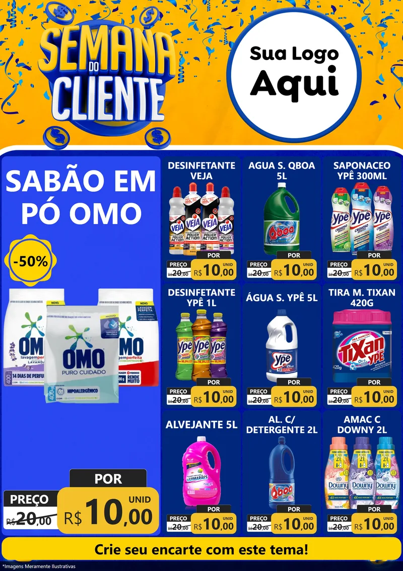 Modelo de Encarte para Encarte A4 Vertical com o tema Semana do Cliente para Produtos de Limpeza
