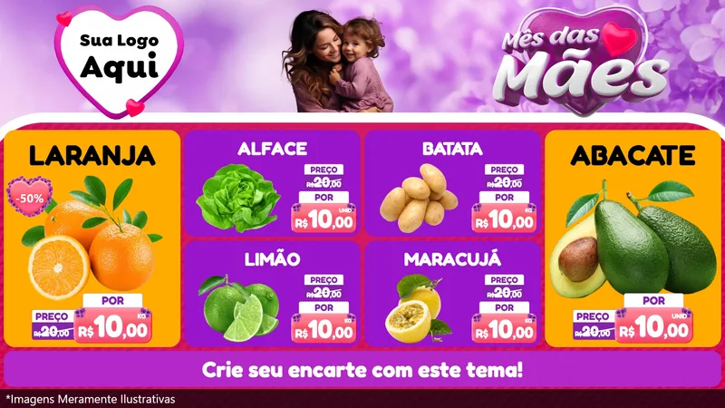 Modelo de TV para TV Horizontal com o tema Mês das Mães para Hortifrúti