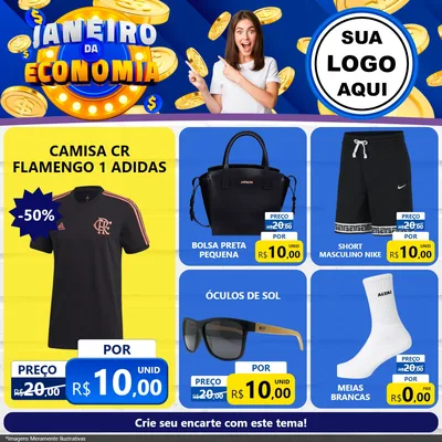 Modelo de Rede Social para Feed Facebook com o tema Janeiro da Economia para Roupas e acessórios