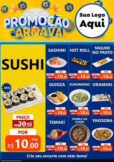 Modelo de Encarte para Encarte A4 Vertical com o tema Promoção de Carnaval para Comida japonesa