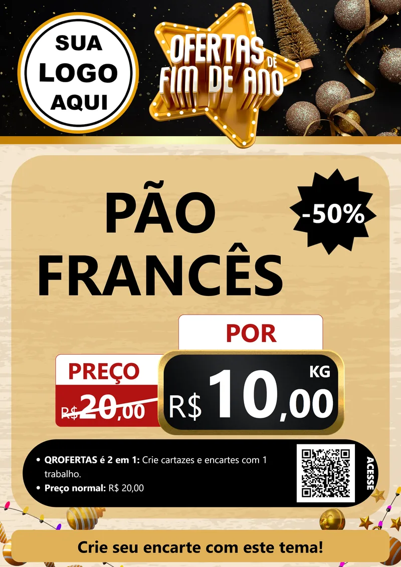Modelo de Cartaz para Cartaz A4 Vertical com o tema Ofertas de Fim de Ano para Padaria