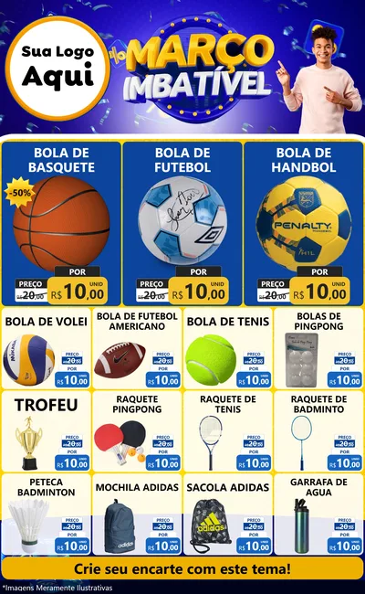 Modelo de Encarte para Encarte Grande com o tema Março Imbatível para Artigos Esportivos