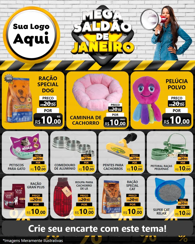 Modelo de Rede Social para Feed Instagram com o tema Mega Saldão de Janeiro para Pet Shop