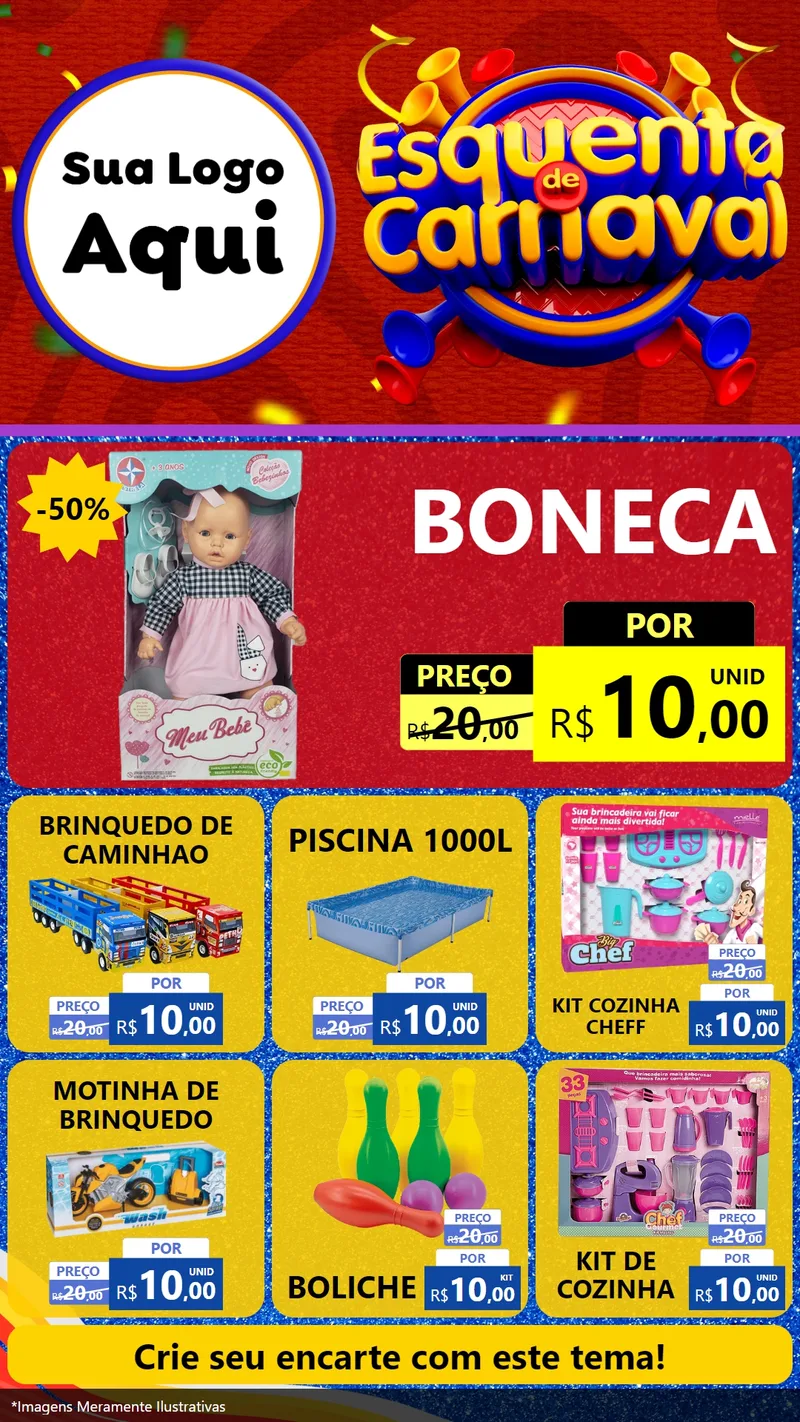 Modelo de Rede Social para Stories com o tema Esquenta de Carnaval para Brinquedos