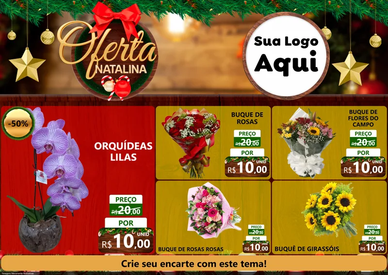 Modelo de Encarte para Encarte A4 Horizontal com o tema Ofertas Natalina para Floricultura e jardim