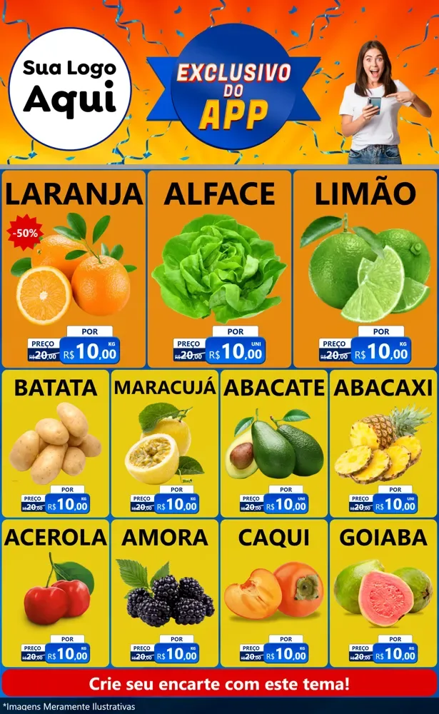 Modelo de Encarte para Encarte Grande com o tema Exclusivo do Aplicativo para Hortifrúti