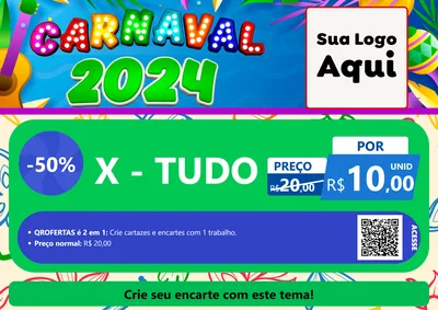 Modelo de Cartaz para Cartaz A4 Horizontal com o tema Carnaval 2027 para Hamburgueria