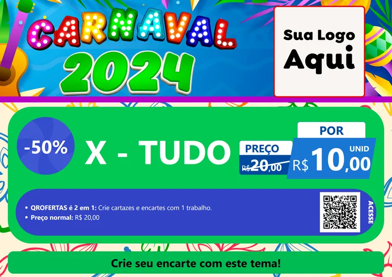Modelo de Cartaz para Cartaz A4 Horizontal com o tema Carnaval 2027 para Hamburgueria