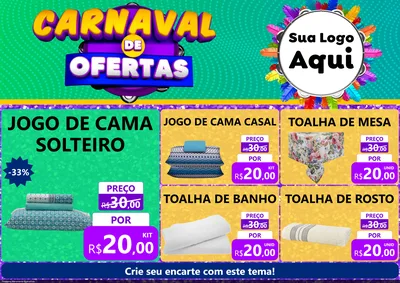 Modelo de Encarte para Encarte A4 Horizontal com o tema Carnaval de Ofertas para Cama, Mesa e Banho