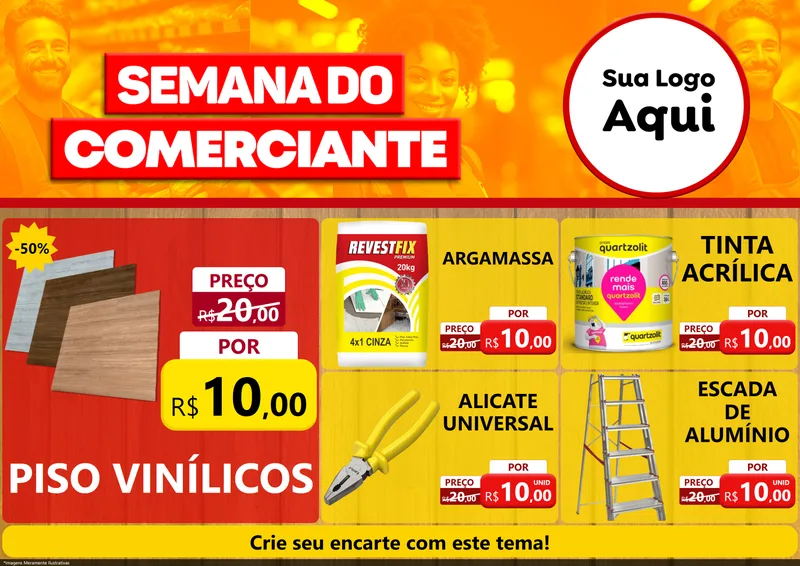 Modelo de Encarte para Encarte A4 Horizontal com o tema Semana do Comerciante para Material para Construção