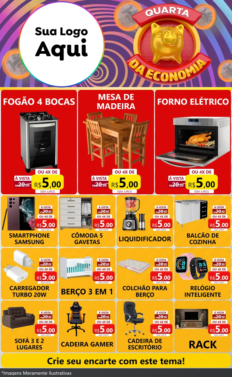 Modelo de Encarte para Encarte Grande com o tema Quarta da Economia para Móveis e Eletro