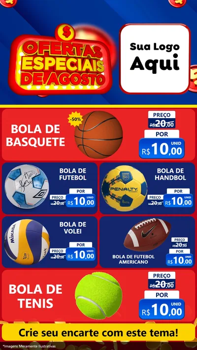 Modelo de TV para TV Vertical com o tema Ofertas Especiais de Agosto para Artigos Esportivos