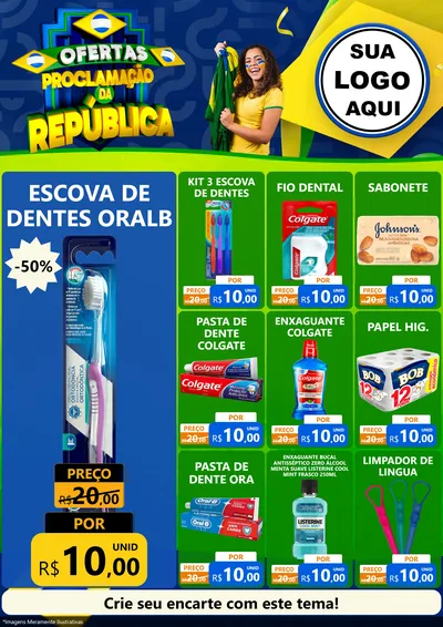Modelo de Encarte para Encarte A4 Vertical com o tema Ofertas Proclamação da República para Higiene Pessoal