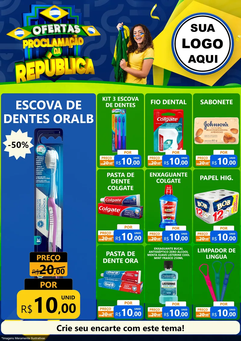 Modelo de Encarte para Encarte A4 Vertical com o tema Ofertas Proclamação da República para Higiene Pessoal